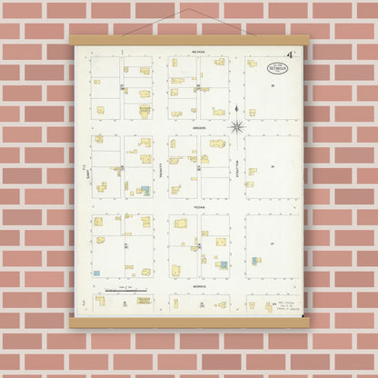Old map wall art mockup — magnetic wood frame on brick wall — Sanborn Fire Insurance Map from Seymour, Baylor County, Texas (1908), Sheet #0004