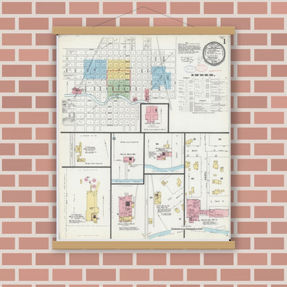 Old map wall art mockup — magnetic wood frame on brick wall — Sanborn Fire Insurance Map from Pontiac, Livingston County, Illinois (1897) - Complete Map Set