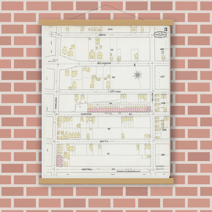 Old map wall art mockup — magnetic wood frame on brick wall — Sanborn Fire Insurance Map from Chelsea, Suffolk County, Massachusetts (1889), Sheet #0003