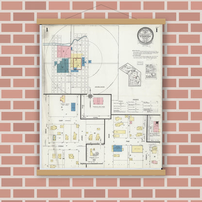 Old map wall art mockup — magnetic wood frame on brick wall — Sanborn Fire Insurance Map from Standish, Arenac County, Michigan (1924), Sheet #0001