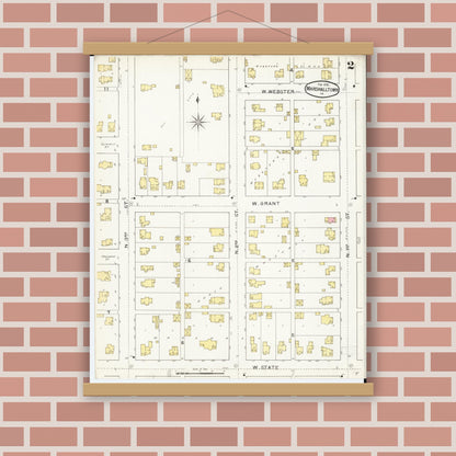 Old map wall art mockup — magnetic wood frame on brick wall — Sanborn Fire Insurance Map from Marshalltown, Marshall County, Iowa (1894), Sheet #0002
