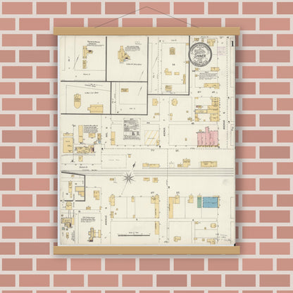Old map wall art mockup — magnetic wood frame on brick wall — Sanborn Fire Insurance Map from Shiner, Lavaca County, Texas (1906) - Complete Map Set