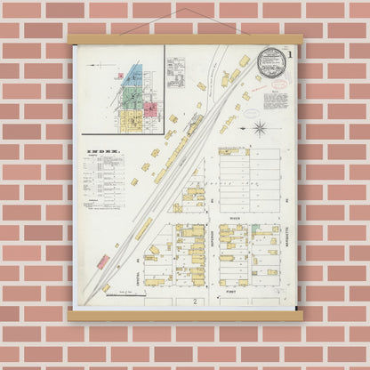 Old map wall art mockup — magnetic wood frame on brick wall — Sanborn Fire Insurance Map from Crystal Falls, Iron County, Michigan (1898) - Complete Map Set