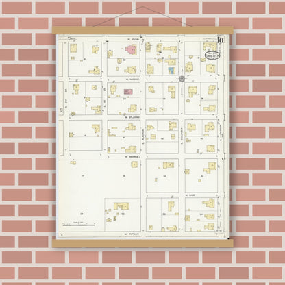 Old map wall art mockup — magnetic wood frame on brick wall — Sanborn Fire Insurance Map from Lake City, Columbia County, Florida (1912), Sheet #0010