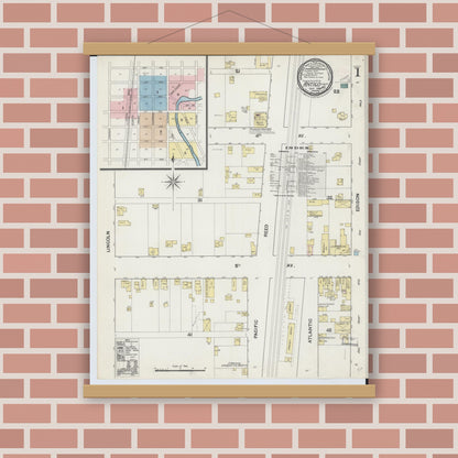 Old map wall art mockup — magnetic wood frame on brick wall — Sanborn Fire Insurance Map from Antigo, Langlade County, Wisconsin (1889) - Complete Map Set