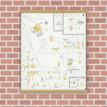 Old map wall art mockup — magnetic wood frame on brick wall — Sanborn Fire Insurance Map from Cadott, Chippewa County, Wisconsin (1900), Sheet #0003