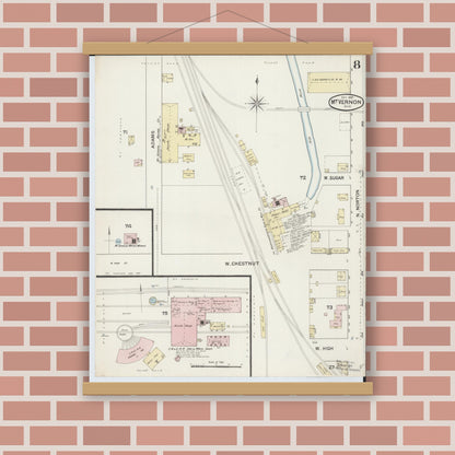Old map wall art mockup — magnetic wood frame on brick wall — Sanborn Fire Insurance Map from Mount Vernon, Knox County, Ohio (1887), Sheet #0008