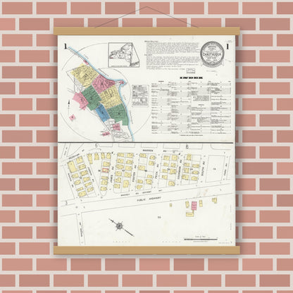 Old map wall art mockup — magnetic wood frame on brick wall — Sanborn Fire Insurance Map from Cheektowaga, Erie County, New York (1924), Sheet #0001