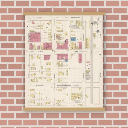 Old map wall art mockup — magnetic wood frame on brick wall — Sanborn Fire Insurance Map from Maroa, Macon County, Illinois (1922), Sheet #0003