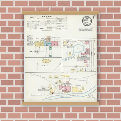 Old map wall art mockup — magnetic wood frame on brick wall — Sanborn Fire Insurance Map from Muncy, Lycoming County, Pennsylvania (1896) - Complete Map Set