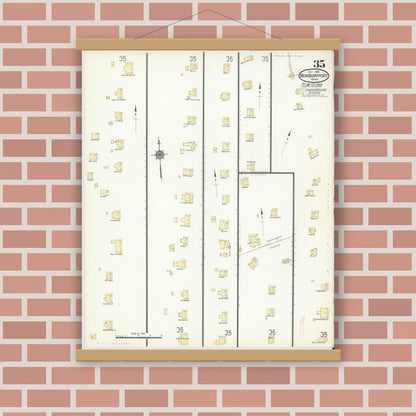 Old map wall art mockup — magnetic wood frame on brick wall — Sanborn Fire Insurance Map from Newburyport, Essex County, Massachusetts (1914), Sheet #0035