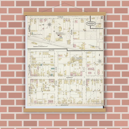 Old map wall art mockup — magnetic wood frame on brick wall — Sanborn Fire Insurance Map from Harrison, Hamilton County, Ohio (1887), Sheet #0002