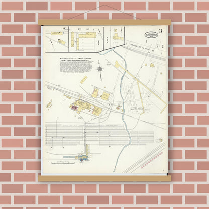 Old map wall art mockup — magnetic wood frame on brick wall — Sanborn Fire Insurance Map from Hermansville, Menominee County, Michigan (1913), Sheet #0003