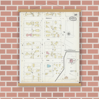 Old map wall art mockup — magnetic wood frame on brick wall — Sanborn Fire Insurance Map from Red Wing, Goodhue County, Minnesota (1891), Sheet #0010