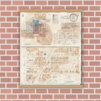 Old map wall art mockup — magnetic wood frame on brick wall — Sanborn Fire Insurance Map from Rolla, Phelps County, Missouri (1948), Sheet #0001