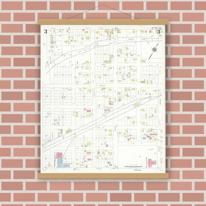 Old map wall art mockup — magnetic wood frame on brick wall — Sanborn Fire Insurance Map from Sonora, Sutton County, Texas (1937), Sheet #0003
