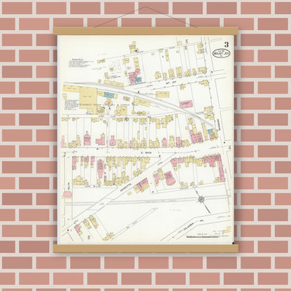 Old map wall art mockup — magnetic wood frame on brick wall — Sanborn Fire Insurance Map from Mount Joy, Lancaster County, Pennsylvania (1912), Sheet #0003