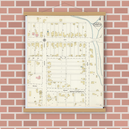 Old map wall art mockup — magnetic wood frame on brick wall — Sanborn Fire Insurance Map from Cardington, Morrow County, Ohio (1912), Sheet #0004