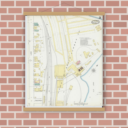 Old map wall art mockup — magnetic wood frame on brick wall — Sanborn Fire Insurance Map from Phillips, Price County, Wisconsin (1893), Sheet #0003