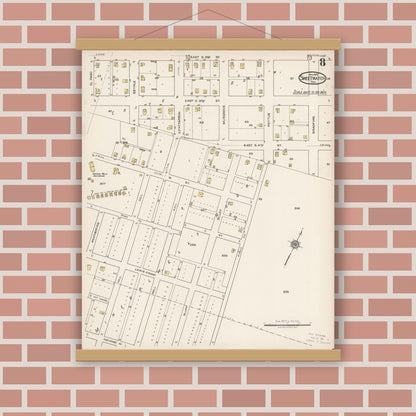 Old map wall art mockup — magnetic wood frame on brick wall — Sanborn Fire Insurance Map from Sweetwater, Nolan County, Texas (1922), Sheet #0008