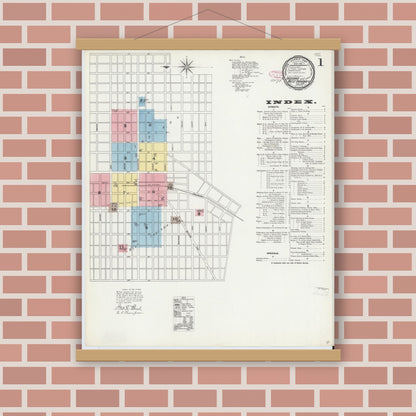 Old map wall art mockup — magnetic wood frame on brick wall — Sanborn Fire Insurance Map from Indiana, Indiana County, Pennsylvania (1892) - Complete Map Set