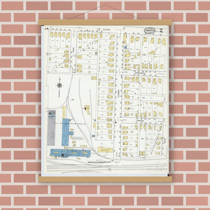 Old map wall art mockup — magnetic wood frame on brick wall — Sanborn Fire Insurance Map from Marion, Marion County, Ohio (1919) - Complete Map Set