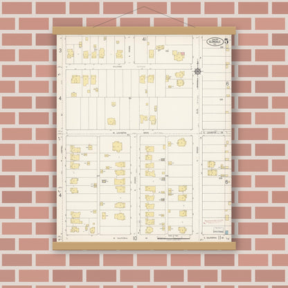 Old map wall art mockup — magnetic wood frame on brick wall — Sanborn Fire Insurance Map from Glendale, Los Angeles County, California (1919), Sheet #0005