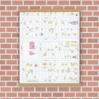 Old map wall art mockup — magnetic wood frame on brick wall — Sanborn Fire Insurance Map from Blue Earth, Faribault County, Minnesota (1905), Sheet #0002