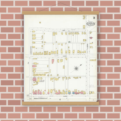 Old map wall art mockup — magnetic wood frame on brick wall — Sanborn Fire Insurance Map from Shippensburg, Cumberland And Franklin Counties, Pennsylvania (1904), Sheet #0003