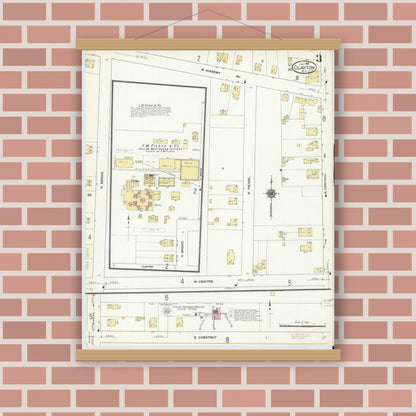 Old map wall art mockup — magnetic wood frame on brick wall — Sanborn Fire Insurance Map from Clayton, Gloucester County, New Jersey (1910), Sheet #0003