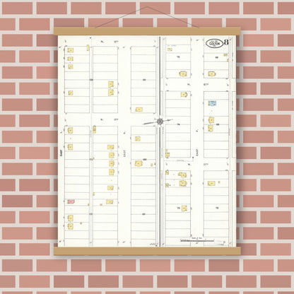 Old map wall art mockup — magnetic wood frame on brick wall — Sanborn Fire Insurance Map from Colton, San Bernardino County, California (1911), Sheet #0008
