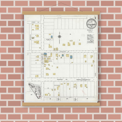 Old map wall art mockup — magnetic wood frame on brick wall — Sanborn Fire Insurance Map from Little River, Dade County, Florida (1921) - Complete Map Set