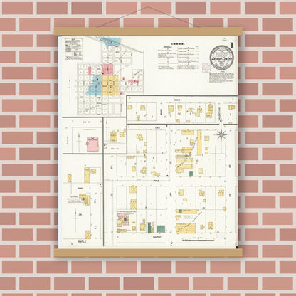 Old map wall art mockup — magnetic wood frame on brick wall — Sanborn Fire Insurance Map from Grundy Center, Grundy County, Iowa (1902) â€” Complete Set