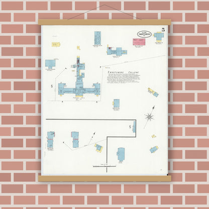 Old map wall art mockup — magnetic wood frame on brick wall — Sanborn Fire Insurance Map from Swarthmore, Delaware County, Pennsylvania (1909), Sheet #0005
