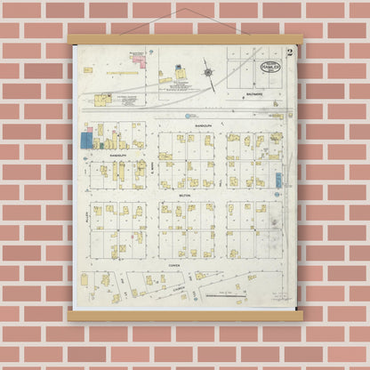 Old map wall art mockup — magnetic wood frame on brick wall — Sanborn Fire Insurance Map from Hamler, Henry County, Ohio (1909), Sheet #0002