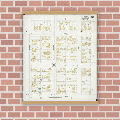 Old map wall art mockup — magnetic wood frame on brick wall — Sanborn Fire Insurance Map from Escanaba, Delta County, Michigan (1899), Sheet #0010