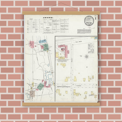 Old map wall art mockup — magnetic wood frame on brick wall — Sanborn Fire Insurance Map from Abington, Plymouth County, Massachusetts (1896) - Complete Map Set