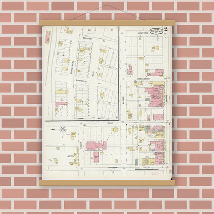 Old map wall art mockup — magnetic wood frame on brick wall — Sanborn Fire Insurance Map from Neosho, Newton County, Missouri (1896), Sheet #0002