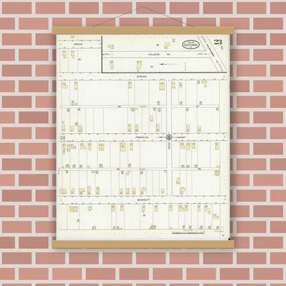 Old map wall art mockup — magnetic wood frame on brick wall — Sanborn Fire Insurance Map from Old Forge, Lackawanna County, Pennsylvania (1914), Sheet #0023