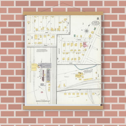 Old map wall art mockup — magnetic wood frame on brick wall — Sanborn Fire Insurance Map from Leetonia, Columbiana County, Ohio (1903), Sheet #0008