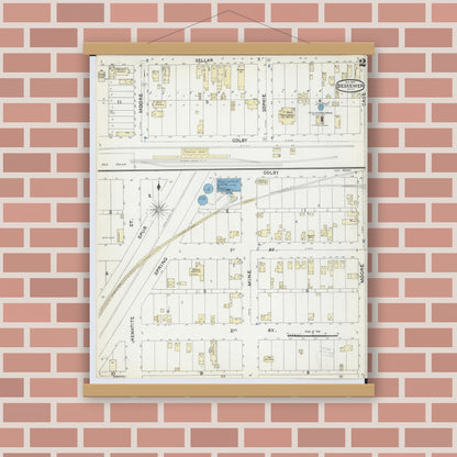 Old map wall art mockup — magnetic wood frame on brick wall — Sanborn Fire Insurance Map from Bessemer, Gogebic County, Michigan (1891), Sheet #0002
