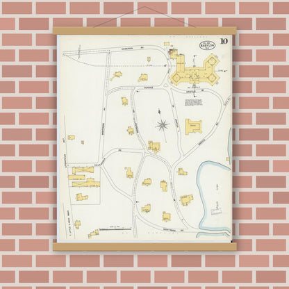 Old map wall art mockup — magnetic wood frame on brick wall — Sanborn Fire Insurance Map from Babylon, Suffolk County, New York (1902), Sheet #0010