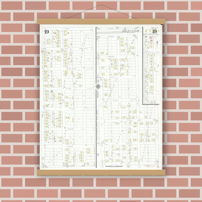 Old map wall art mockup — magnetic wood frame on brick wall — Sanborn Fire Insurance Map from Herrin, Williamson County, Illinois (1941), Sheet #0019