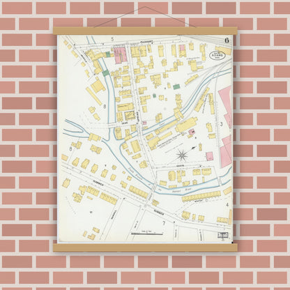 Old map wall art mockup — magnetic wood frame on brick wall — Sanborn Fire Insurance Map from Adams, Berkshire County, Massachusetts (1901), Sheet #0006