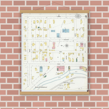 Old map wall art mockup — magnetic wood frame on brick wall — Sanborn Fire Insurance Map from Berea, Cuyahoga County, Ohio (1901), Sheet #0003