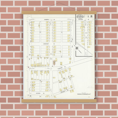 Old map wall art mockup — magnetic wood frame on brick wall — Sanborn Fire Insurance Map from Windber, Somerset County, Pennsylvania (1910), Sheet #0008