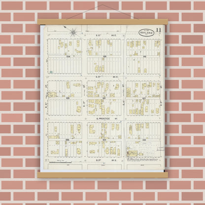Old map wall art mockup — magnetic wood frame on brick wall — Sanborn Fire Insurance Map from Ashland, Ashland County, Wisconsin (1890), Sheet #0011