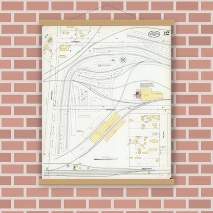 Old map wall art mockup — magnetic wood frame on brick wall — Sanborn Fire Insurance Map from Oconto, Oconto County, Wisconsin (1904), Sheet #0012