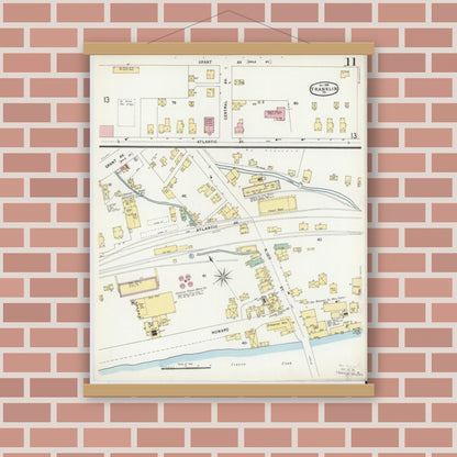 Old map wall art mockup — magnetic wood frame on brick wall — Sanborn Fire Insurance Map from Franklin, Venango County, Pennsylvania (1896), Sheet #0011