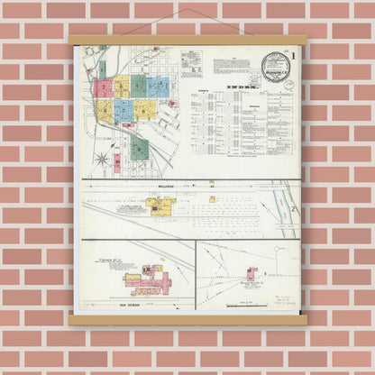 Old map wall art mockup — magnetic wood frame on brick wall — Sanborn Fire Insurance Map from Washington Court House, Fayette County, Ohio (1900) - Complete Map Set